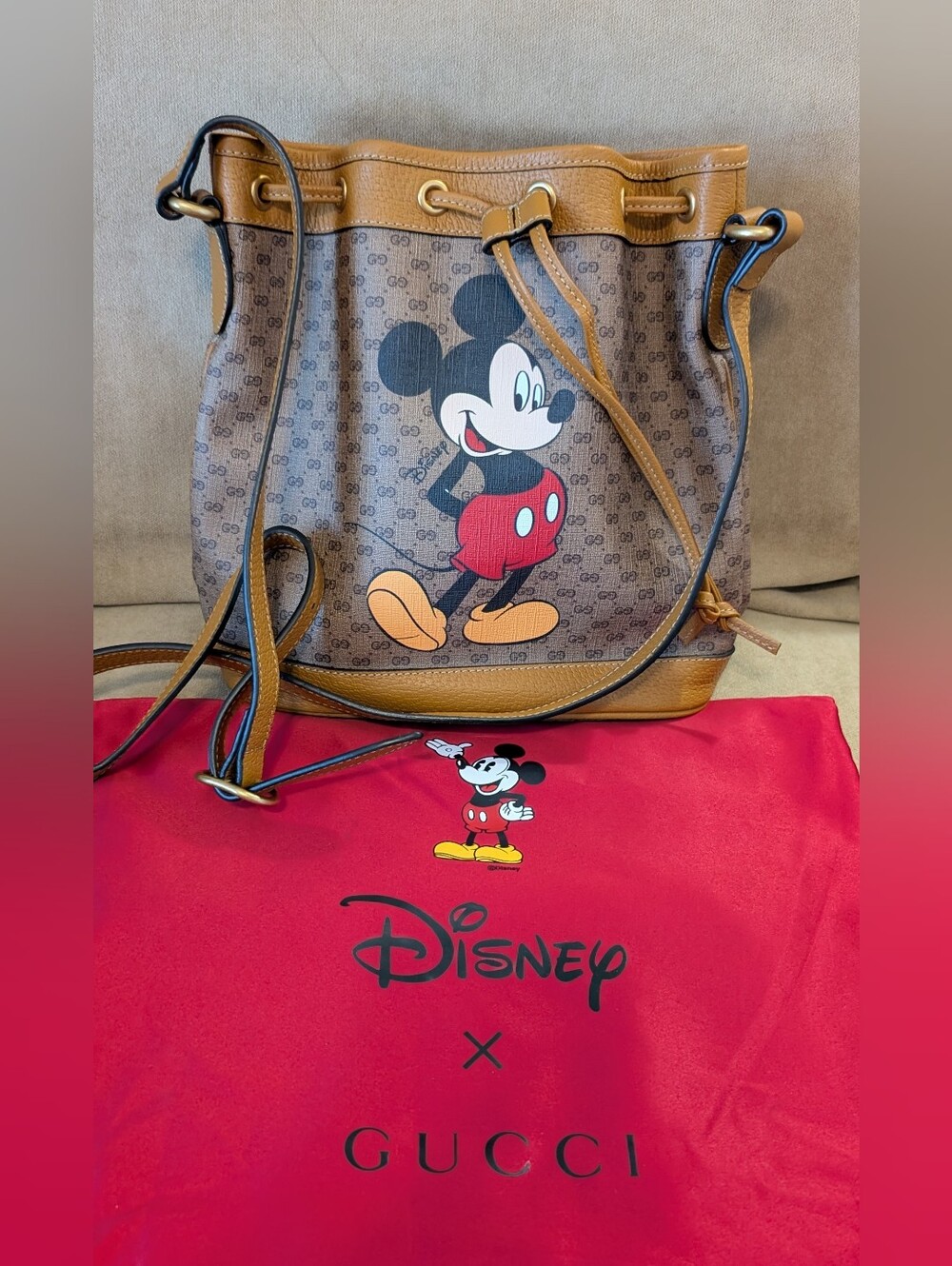 GUCCI x Disney Mickey Mouse GG Supreme Mini Bucket Bag W/Original Dust Cover